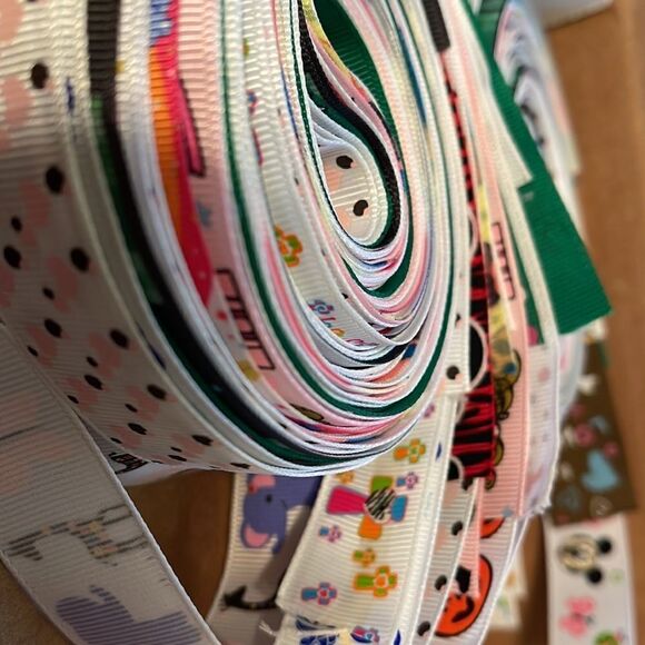 20 yards of 1-yard cut random ribbons NEW printed grosgrain 7/8” 1” bows variety - Picture 12 of 16